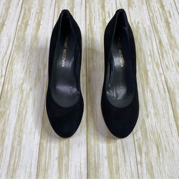 Stuart Weitzman Black Suede Logoyork Wedge Pumps - Picture 4 of 12